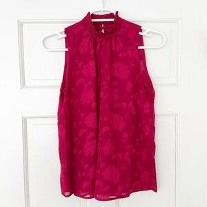 LOFT top size XSP red floral sleeveless mock neck shirt